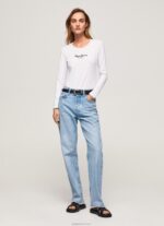 ⁦נשים 4N8XB469 Pepe Jeans לבן חולצת כותנה עם שרוולים ארוכים⁩ – תמונה ⁦2⁩