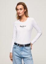 נשים 4N8XB469 Pepe Jeans לבן חולצת כותנה עם שרוולים ארוכים
