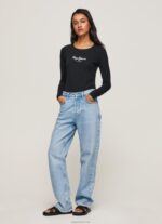 ⁦נשים 4N8XB471 Pepe Jeans שָׁחוֹר חולצת כותנה עם שרוולים ארוכים⁩ – תמונה ⁦2⁩