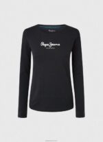 ⁦נשים 4N8XB471 Pepe Jeans שָׁחוֹר חולצת כותנה עם שרוולים ארוכים⁩ – תמונה ⁦5⁩