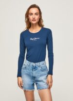 נשים 4N8XB472 Pepe Jeans חיל הים חולצת כותנה עם שרוולים ארוכים