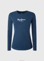 ⁦נשים 4N8XB472 Pepe Jeans חיל הים חולצת כותנה עם שרוולים ארוכים⁩ – תמונה ⁦5⁩