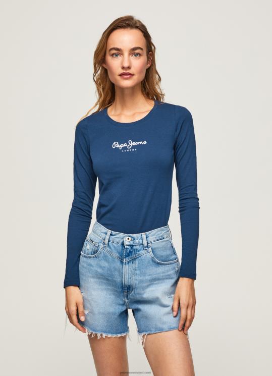 d7a0d7a9d799d79d_4n8xb472_pepe_jeans_d797d799d79c_d794d799d79d_d797d795d79cd7a6d7aa_d79bd795d7aad7a0d794_d7a2d79d_d7a9d7a8d795d7.jpg נשים 4N8XB472 Pepe Jeans חיל הים חולצת כותנה עם שרוולים ארוכים – תמונה 1