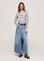 ⁦נשים 4N8XB473 Pepe Jeans חוואר אפור חולצת כותנה עם שרוולים ארוכים⁩ – תמונה ⁦2⁩