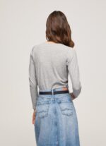 ⁦נשים 4N8XB473 Pepe Jeans חוואר אפור חולצת כותנה עם שרוולים ארוכים⁩ – תמונה ⁦4⁩
