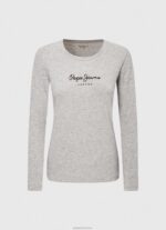 ⁦נשים 4N8XB473 Pepe Jeans חוואר אפור חולצת כותנה עם שרוולים ארוכים⁩ – תמונה ⁦5⁩