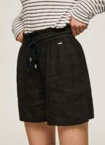 ⁦נשים 4N8XB489 Pepe Jeans שָׁחוֹר מכנסי פשתן קצרים שקיות נייר⁩ – תמונה ⁦3⁩
