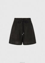 ⁦נשים 4N8XB489 Pepe Jeans שָׁחוֹר מכנסי פשתן קצרים שקיות נייר⁩ – תמונה ⁦5⁩