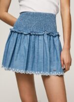 ⁦נשים 4N8XB504 Pepe Jeans כְּחוֹל חצאית מיני ג'ינס רקומה⁩ – תמונה ⁦3⁩