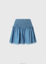 ⁦נשים 4N8XB504 Pepe Jeans כְּחוֹל חצאית מיני ג'ינס רקומה⁩ – תמונה ⁦5⁩