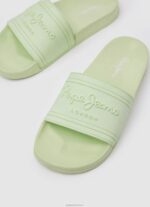 ⁦נשים 4N8XB688 Pepe Jeans ירוק טרי סליידר לוגו כפכפי חוף⁩ – תמונה ⁦3⁩