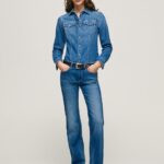 נשים 4N8XB68 Pepe Jeans דֵנִים ג'ינס בינוני בגזרה דק בגזרה אוברי