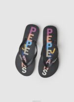 ⁦נשים 4N8XB697 Pepe Jeans שָׁחוֹר מגרפה אותיות כפכפי חוף⁩ – תמונה ⁦2⁩
