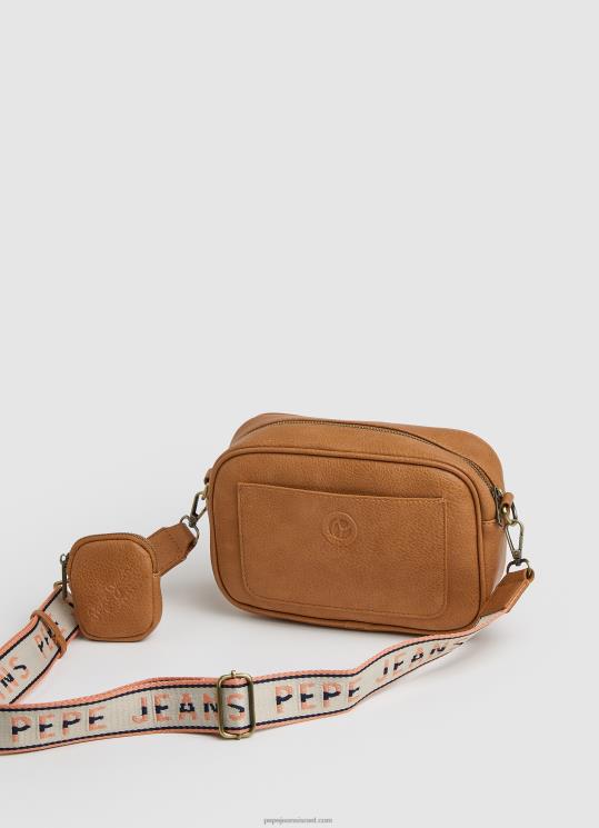 ⁦נשים 4N8XB714 Pepe Jeans גָמָל תיק crossbody מקסי עם לוגו מובלט⁩ – תמונה ⁦2⁩